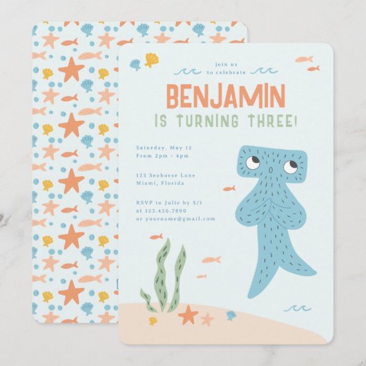 Slumberkins Hammerhai-Geburtstagsfeier Einladung (Vorne/Hinten)