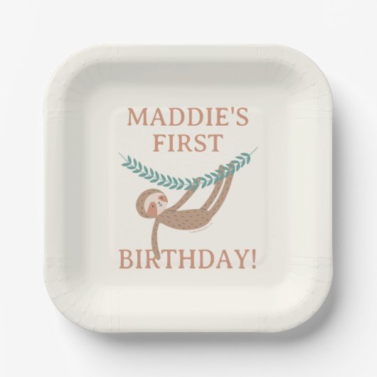 Slumberkins Sloth Birthday Pappteller (Vorderseite)