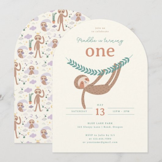 Slumberkins Sloth Birthday Party Einladung (Vorne/Hinten)