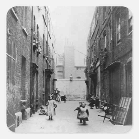 Slums London, 1899 Quadratischer Aufkleber (Vorderseite)