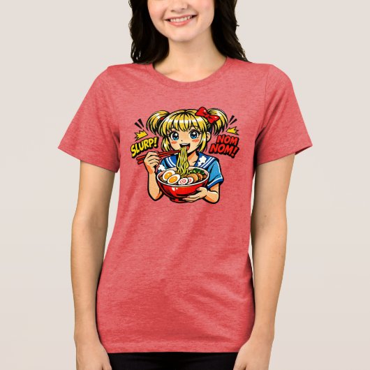 Slurp Nom Anime Girl Ramen Noodles Tri-Blend Shirt (Vorderseite)