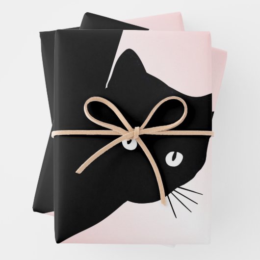 Sly Black Cat Pink Geschenkpapier Set (Beispiel)