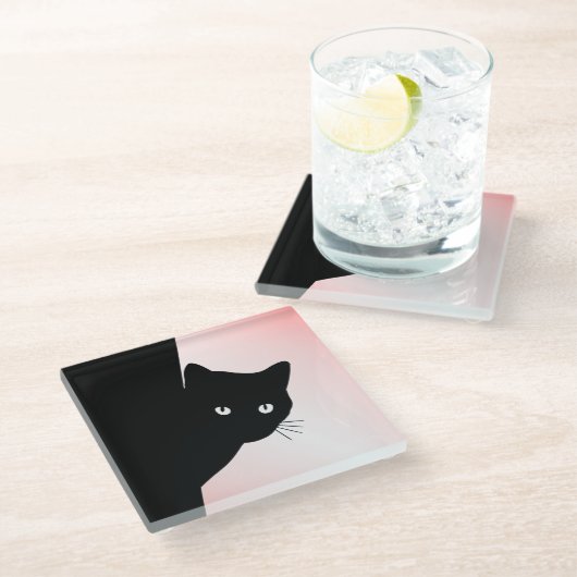 Sly Black Cat Pink Glasuntersetzer (Schrägansicht)