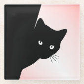 Sly Black Cat Pink Glasuntersetzer (Vorderseite)