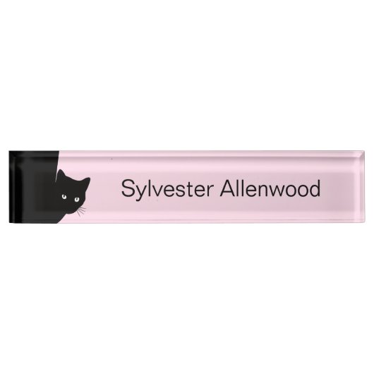 Sly Black Cat Pink Namensplakette (Vorderseite)