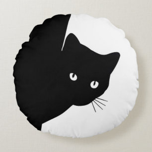 Sly Black Cat Rundes Kissen