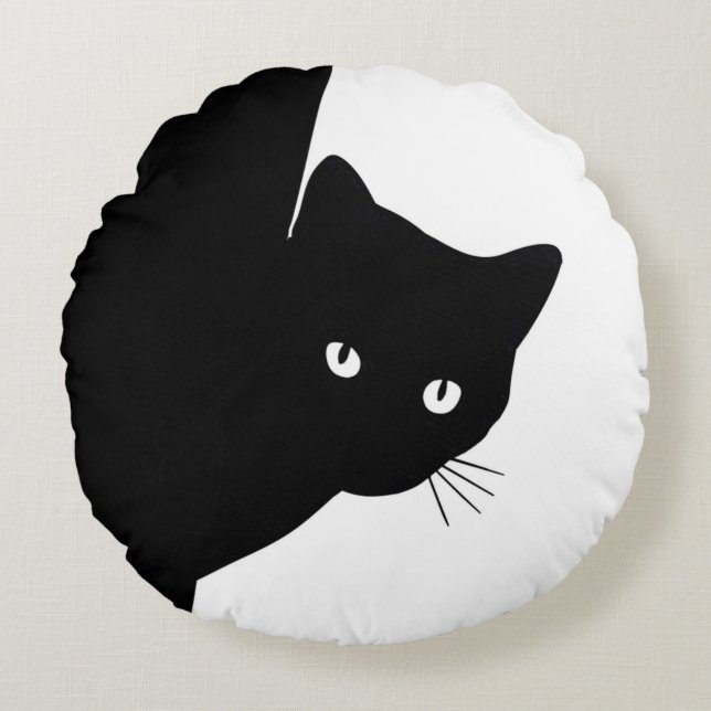 Sly Black Cat Rundes Kissen (Vorderseite)