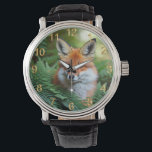 "Sly: Der Fuchs im Schatten" Armbanduhr<br><div class="desc">Hinter den Büschen versteckt sich ein syloniger Orangenfuchs</div>