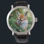 "Sly: Der Fuchs im Schatten" Armbanduhr<br><div class="desc">Hinter den Büschen versteckt sich ein syloniger Orangenfuchs</div>