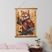 Sly Fox Samurai Warrior - Japanischer Tintenstil Wandteppich Mit Holzrahmen (Schlafzimmer)