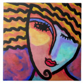 Sly Grin Abstrakte digitale Malerei einer Frau Fliese (Vorderseite)