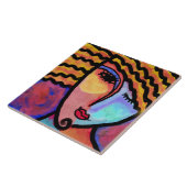 Sly Grin Abstrakte digitale Malerei einer Frau Fliese (Seite)