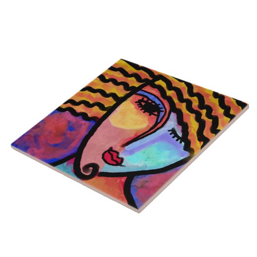 Sly Grin Abstrakte digitale Malerei einer Frau Fliese (Seite)