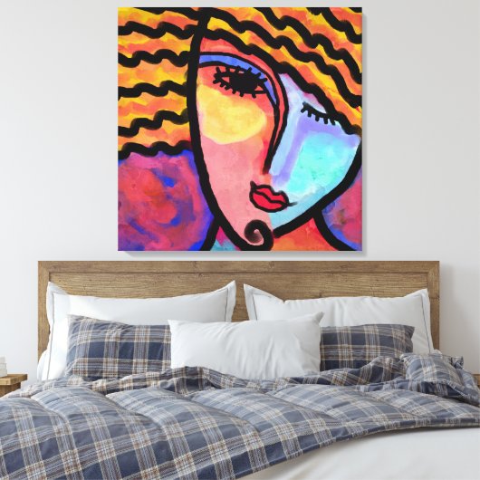 Sly Grin Abstrakte digitale Malerei einer Frau Leinwanddruck (Insitu (Schlafzimmer))
