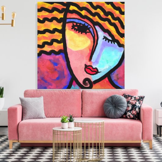 Sly Grin Abstrakte digitale Malerei einer Frau Leinwanddruck (Insitu (Wohnzimmer))
