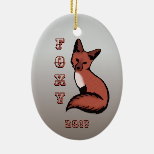 Sly Red Foxy Fox mit Jahr Keramik Ornament (Hinten)
