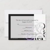 Sm Black +White Lila Swirt Hochzeitsskalender UAWG RSVP Karte (Rückseite)