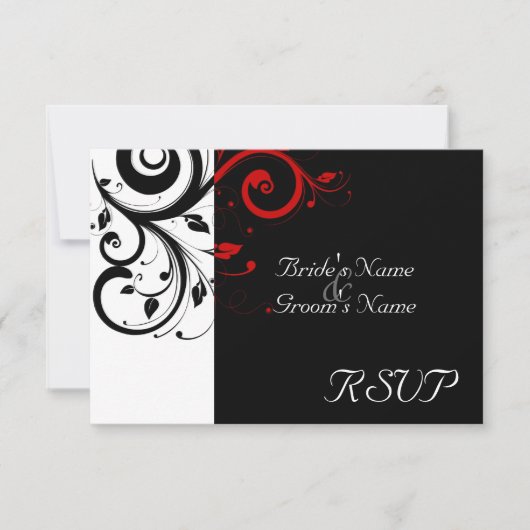 Sm Black +White Red Swirl Wedding Matching UAWG RSVP Karte (Vorderseite)