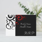 Sm Black +White Red Swirl Wedding Matching UAWG RSVP Karte (Stehend Vorderseite)