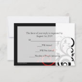 Sm Black +White Red Swirl Wedding Matching UAWG RSVP Karte (Rückseite)