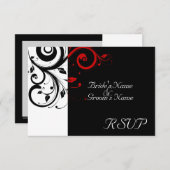 Sm Black +White Red Swirl Wedding Matching UAWG RSVP Karte (Vorne/Hinten)