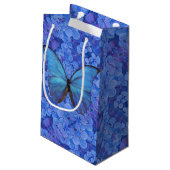 Sm Gift Bag Blue Morpho auf Hydrangea Kleine Geschenktüte (Rückseite Schrägansicht)