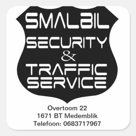 Smalbil Security & Traffic Service Quadratischer Aufkleber (Vorderseite)
