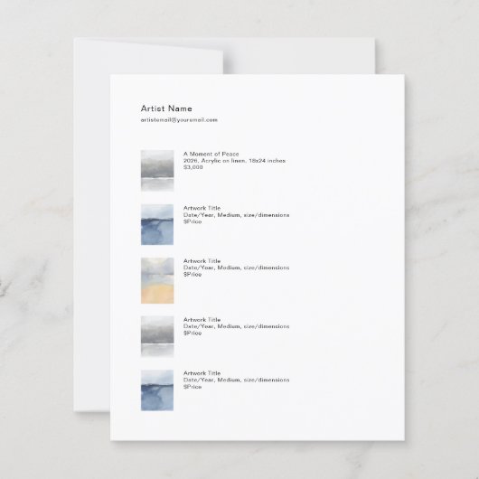 Small Art Tear Sheet Price List Template (Vorderseite)