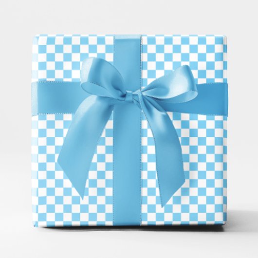 Small Baby Blue und White Checkered Geschenkpapier