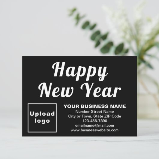 Small Black Flat Card Business New Year (Stehend Vorderseite)