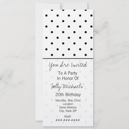 Small Black Polka Dots Party Einladung (Vorderseite)