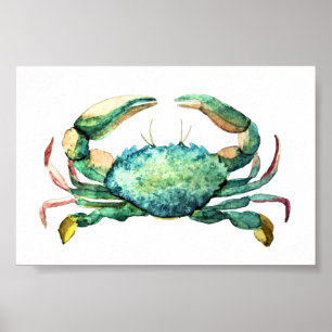 Small Blue Crab Aquarell Print Poster