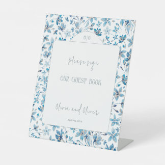 Small Blue Flowers Gästebuch Sockelschild