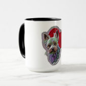Small Blue Gold PopArt Yorkshire Yorkie Terrier Tasse (Vorderseite Links)