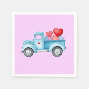 Small Blue Truck Valentine's Party Serviette