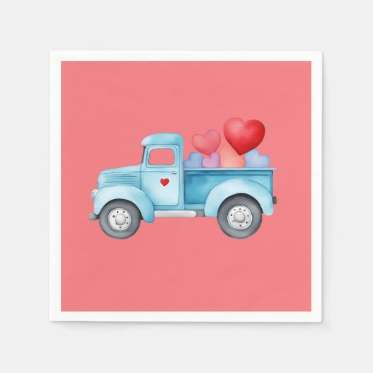 Small Blue Truck Valentine's Party Serviette (Vorderseite)