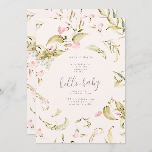 Small Boho Wildblume Garden Hello Baby Dusche Einladung (Vorne/Hinten)