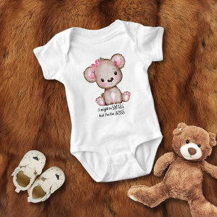 Small Boss Niedlich Baby Girl Teddy Bär Pink Bow Strampler