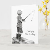 Small Boys Fishing: Ursprünglicher Bleistift Zeich Karte (Gelbe Blume)