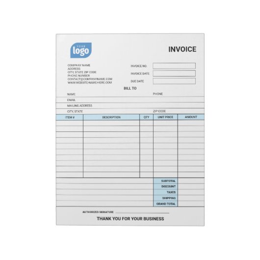 Small Business Logo Personalized Invoice Notepad Notizblock (Rotiert)