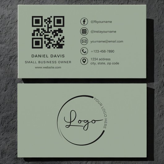 Small Business Owner Sage Green Logo QR Code  Visitenkarte