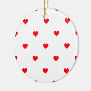 Small Christmas Red Polka Dot Hearts On Snow White Keramikornament