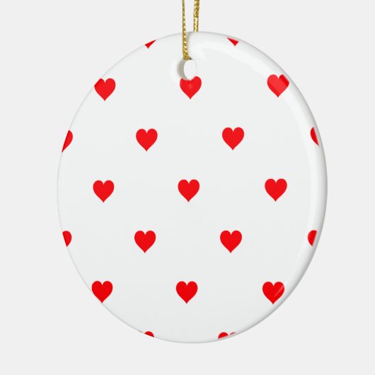 Small Christmas Red Polka Dot Hearts On Snow White Keramikornament (Links)