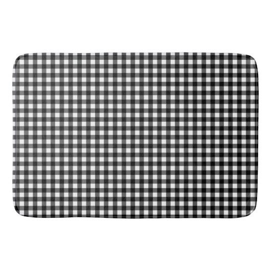 Small Classic Gingham Karo Kariertes Muster Schwar Badematte (Vorderseite)