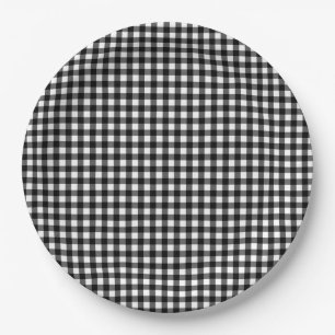 Small Classic Gingham Karo Kariertes Muster Schwar Pappteller