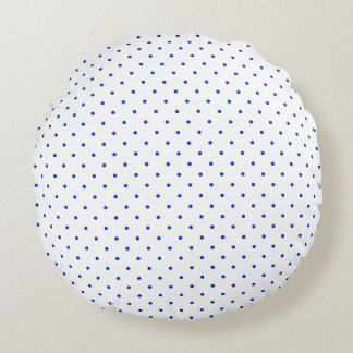 Small Cobalt Blue Polkadots on White Round Pillow Rundes Kissen