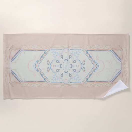 small,CUSTOM NAME Delicate Seashell Strandtuch (Vorderseite)