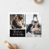 Small Elegant Black 2 Foto Collage Wedding Mitteilungskarte (Vorderseite/Rückseite Beispiel)