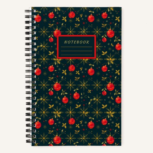 Small Festive Christmas Notebook - Red Ornaments Notizblock (Vorderseite)