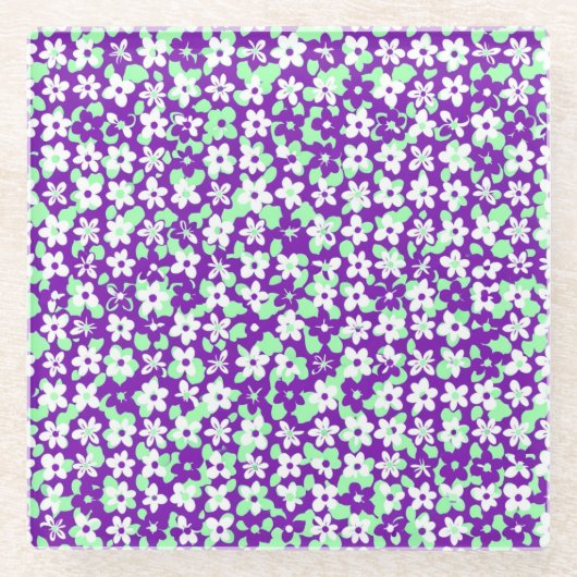 Small Floral Pattern Mint and Purple Glasuntersetzer (Vorderseite)